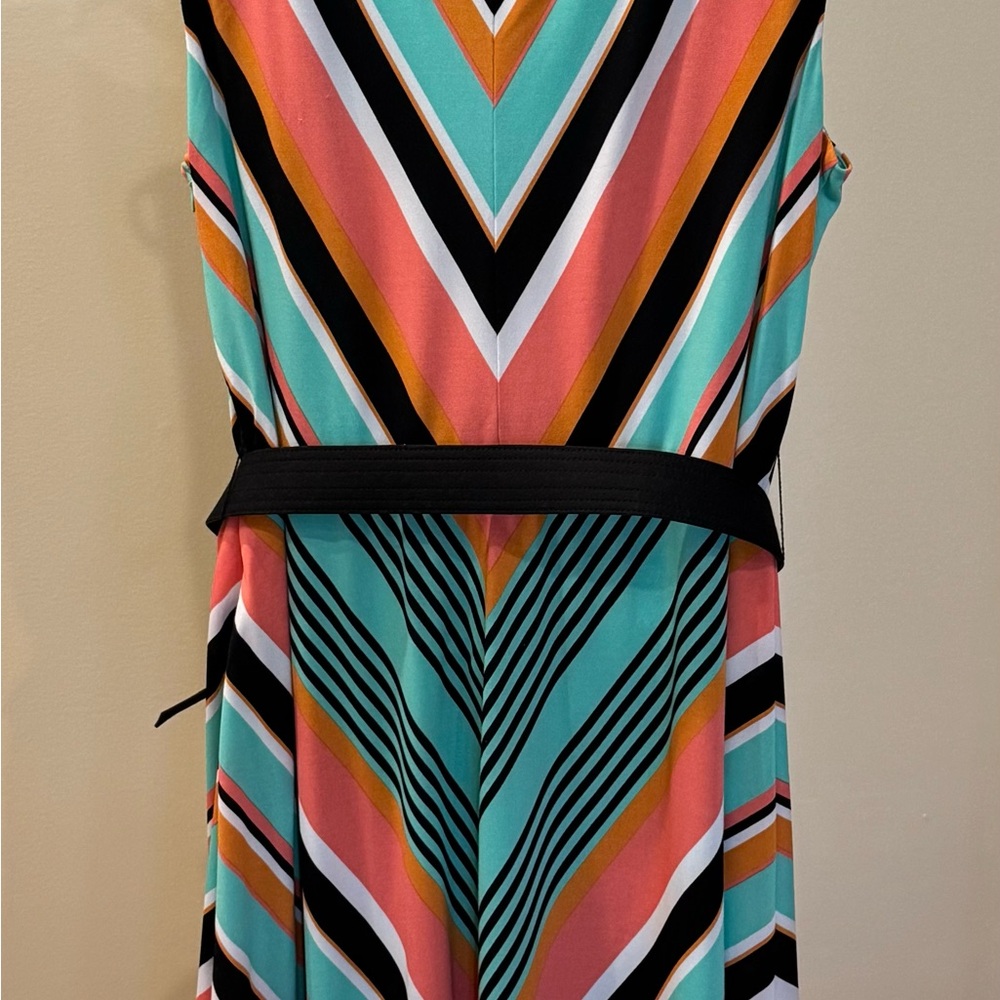 Tahari Black and Blue Sleeveless V-Neck Sundress